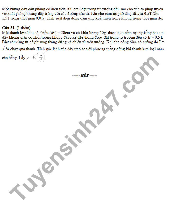 De thi giua ki 2 2022 mon Li lop 11 THPT Huong Hoa