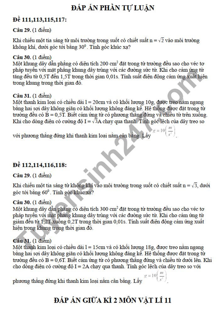 De thi giua ki 2 2022 mon Li lop 11 THPT Huong Hoa