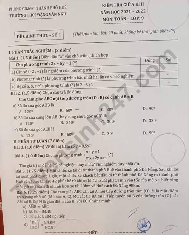 De thi giua ki 2 mon Toan 2022 lop 9 - THCS Dang Van Ngu