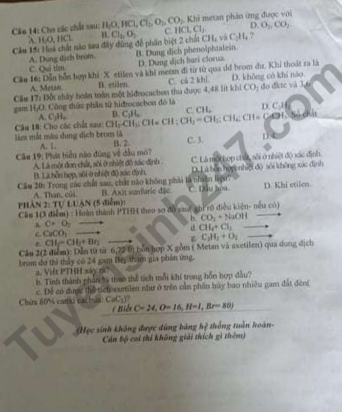 De thi giua ki 2 mon Hoa lop 9 Huyen Tan Yen 2022