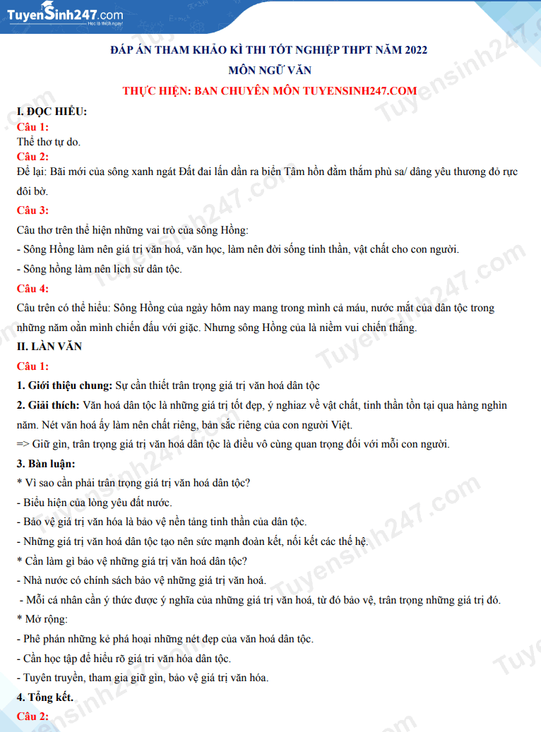 Huong dan giai de minh hoa tot nghiep THPT 2022 - Tat ca cac mon