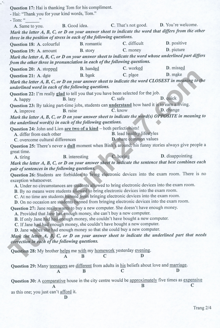 Huong dan giai mon Anh minh hoa tot nghiep THPT 2022
