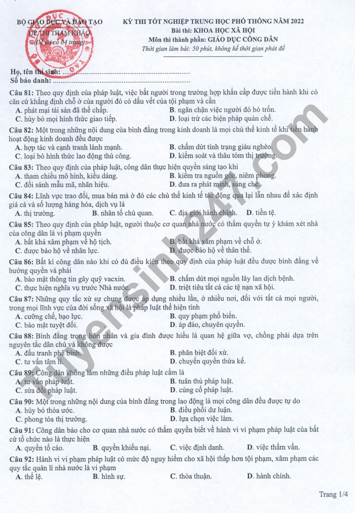 Huong dan giai de thi minh hoa mon GDCD tot nghiep THPT 2022