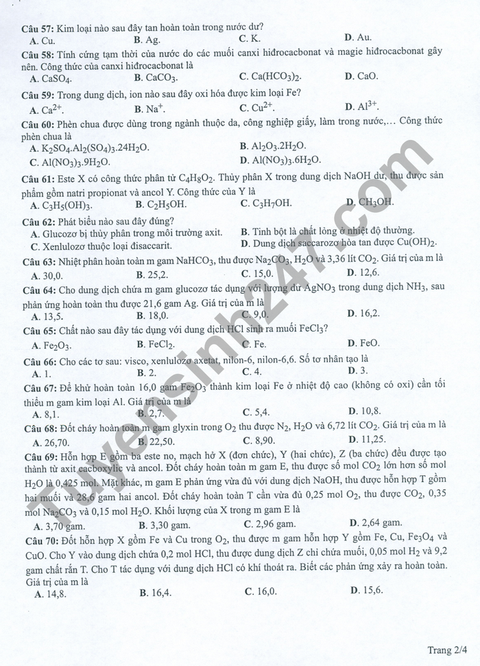 Huong dan giai de minh hoa mon Hoa tot nghiep THPT 2022