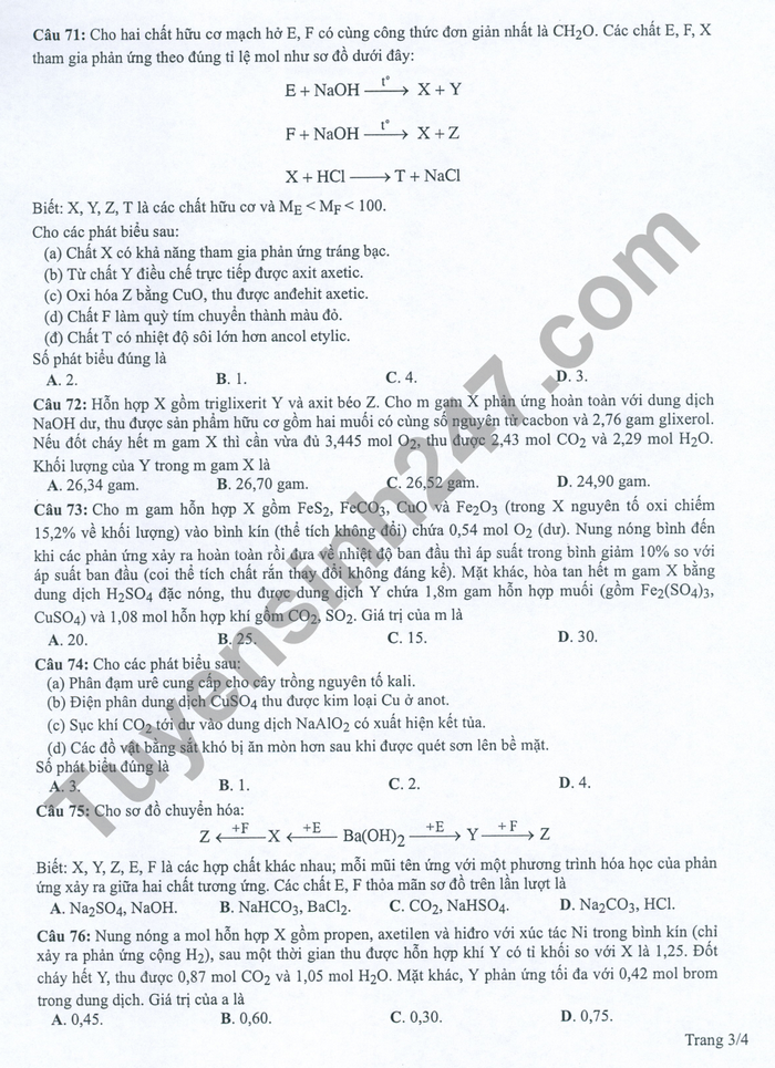 Huong dan giai de minh hoa mon Hoa tot nghiep THPT 2022