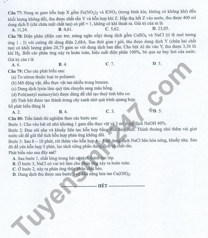 Huong dan giai de minh hoa mon Hoa tot nghiep THPT 2022