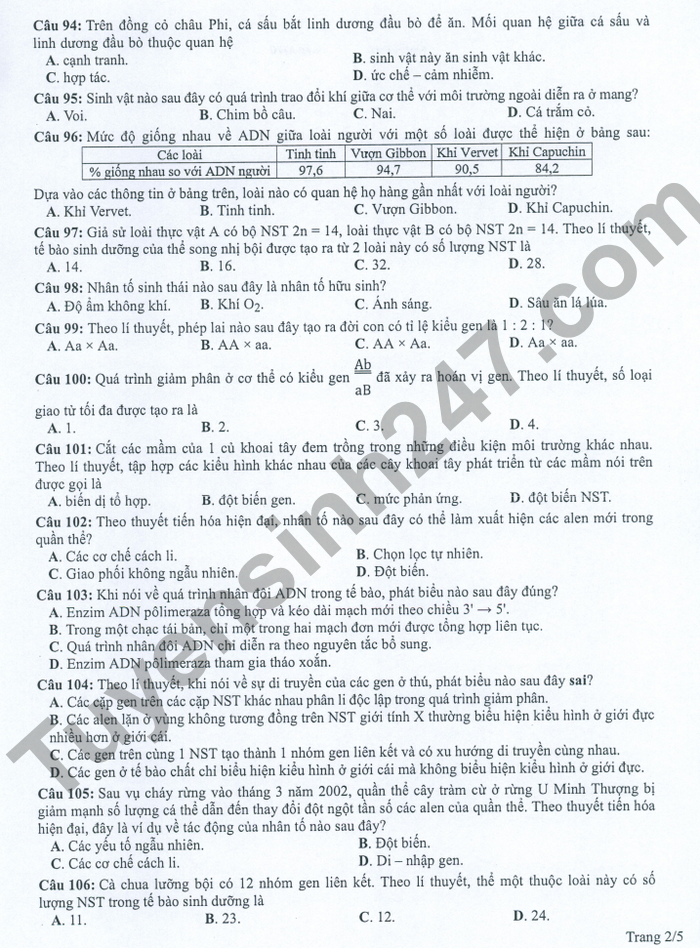 Huong dan giai de minh hoa mon tot nghiep THPT 2022 mon Sinh