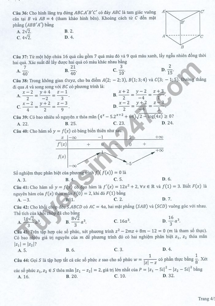 Huong dan giai de minh hoa mon Toan tot nghiep THPT 2022
