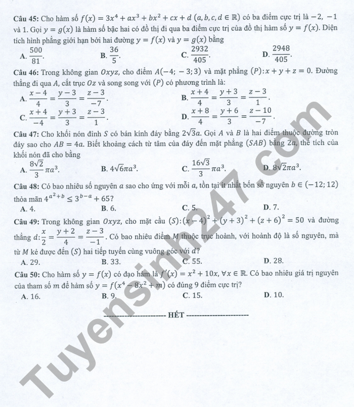 Huong dan giai de minh hoa mon Toan tot nghiep THPT 2022