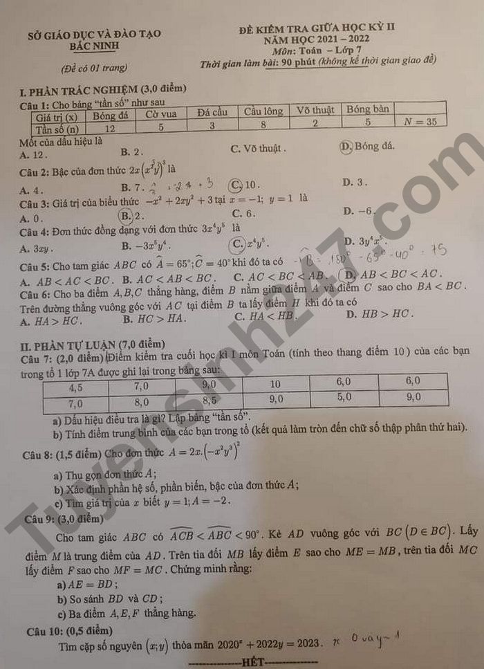 De thi giua ki 2 lop 7 So GD Bac Ninh 2022 mon Toan