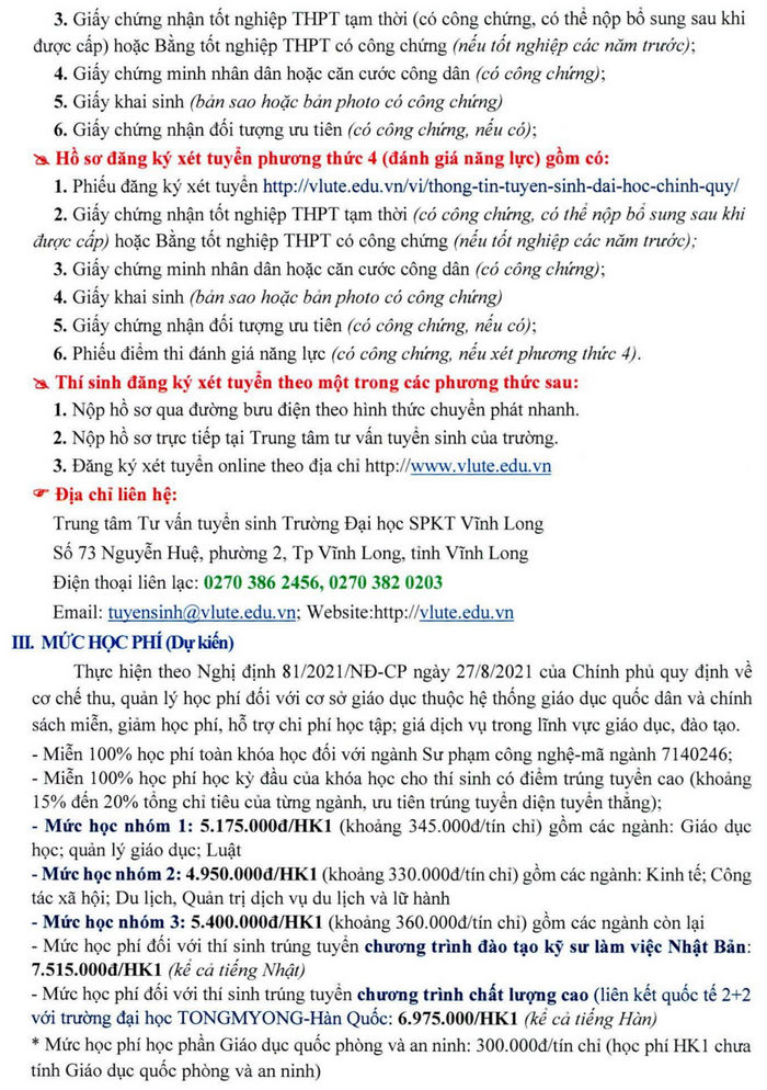 DH Su pham Ky thuat Vinh Long tuyen sinh nam 2022