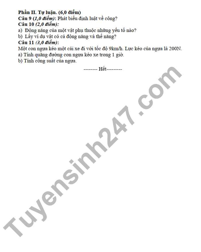 De thi giua ki mon Li lop 8 PTDTNT - THCS&THPT Huyen Trang Dinh 2022