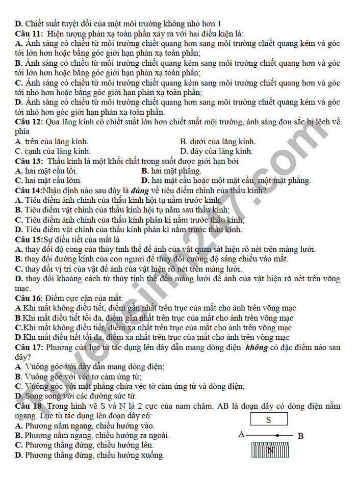 De thi ki 2 mon Li lop 11 THPT Le Loi (Minh hoa) 2022