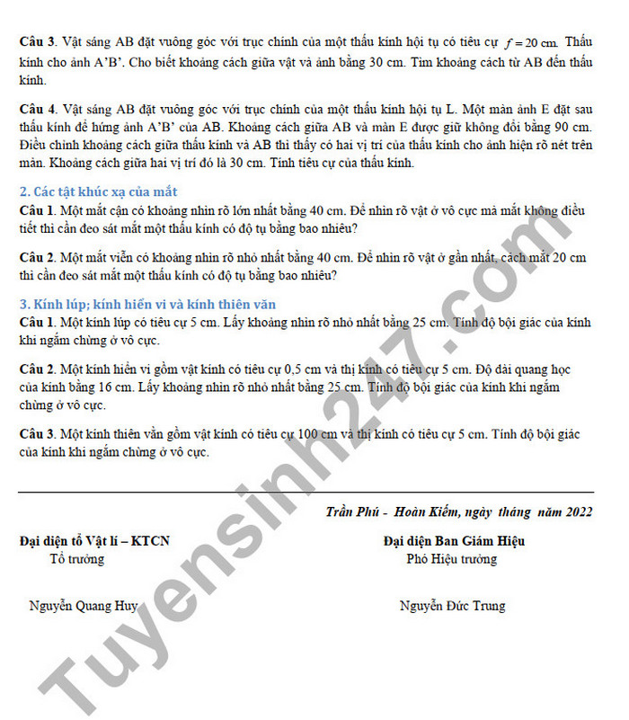 De cuong on tap hoc ki 2 THPT Tran Phu - Hoan Kiem mon Li lop 11 2022