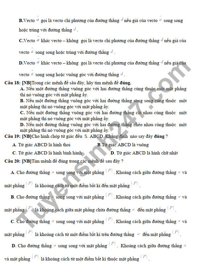 De thi hoc ki 2 (Minh hoa) mon Toan lop 11 THPT Huong Hoa 2022