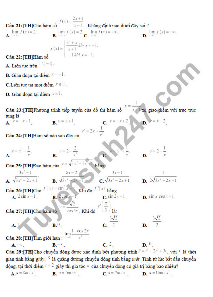 De thi hoc ki 2 (Minh hoa) mon Toan lop 11 THPT Huong Hoa 2022