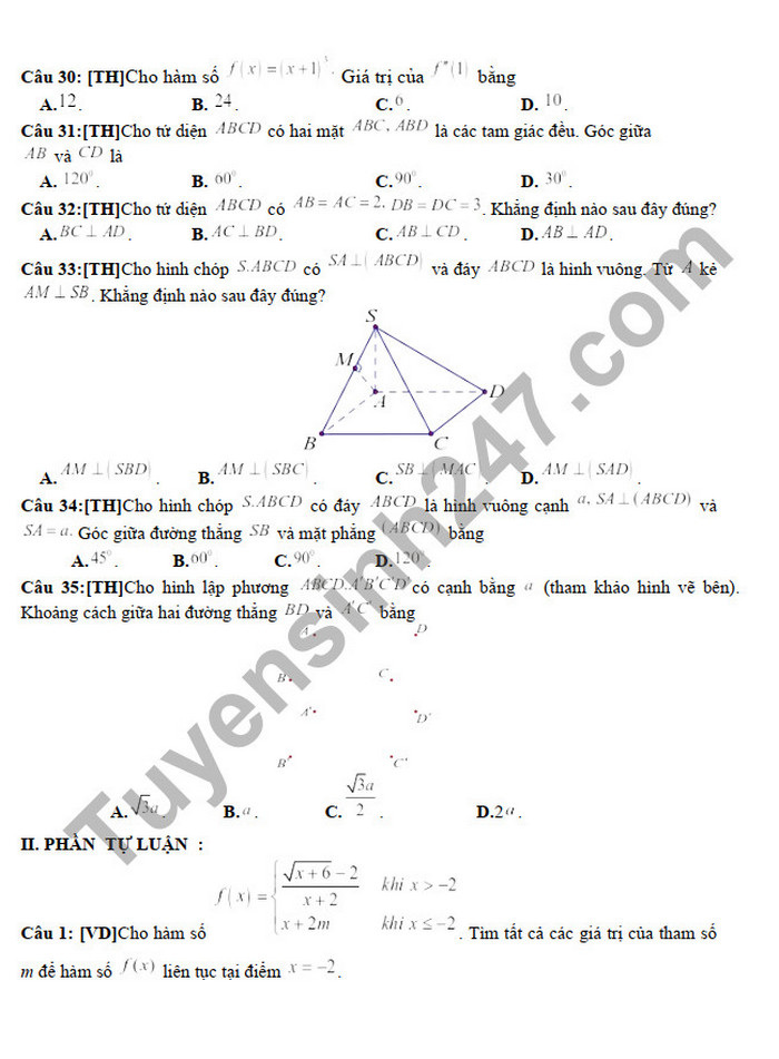 De thi hoc ki 2 (Minh hoa) mon Toan lop 11 THPT Huong Hoa 2022