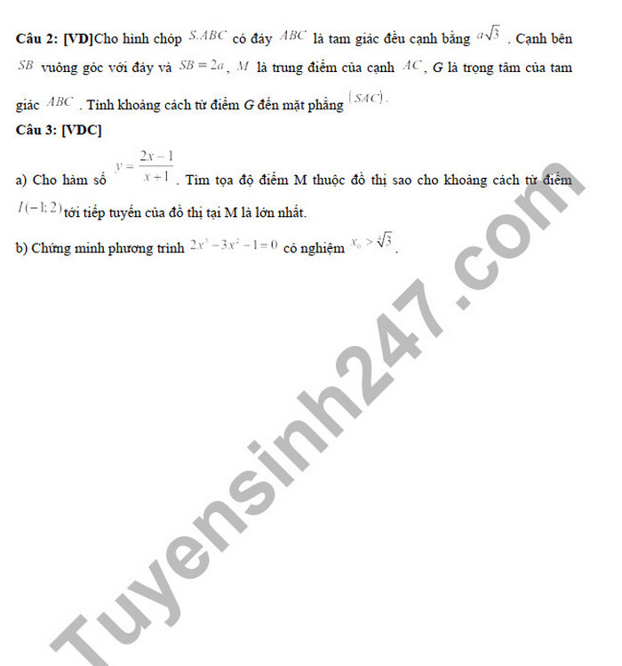 De thi hoc ki 2 (Minh hoa) mon Toan lop 11 THPT Huong Hoa 2022
