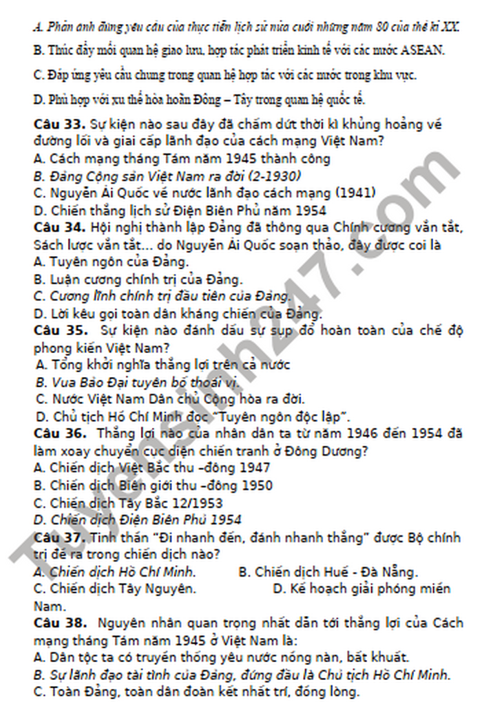De thi hoc ki 2 mon Su lop 12 - THPT so 2 Bao Thang nam 2022 (Minh hoa)