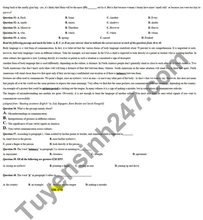 De thi ki 2 mon Anh lop 12 THPT Huong Hoa 2022 (Minh hoa)