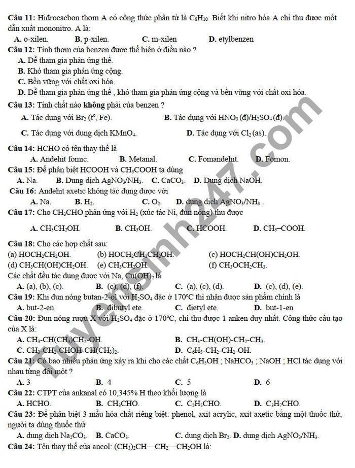De thi ki 2 mon Hoa lop 11 (Minh hoa) THPT Huong Hoa 2022