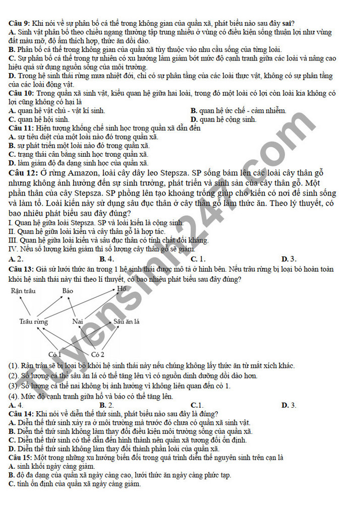 De thi ki 2 mon Sinh lop 12 THPT Le Loi 2022 (Minh hoa)