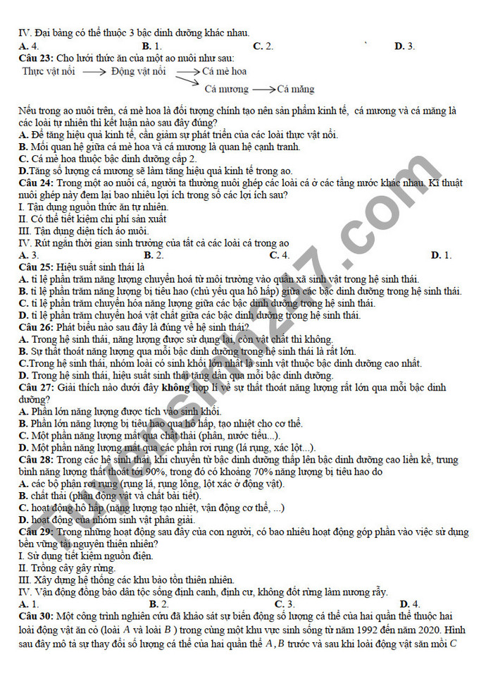 De thi ki 2 mon Sinh lop 12 THPT Le Loi 2022 (Minh hoa)