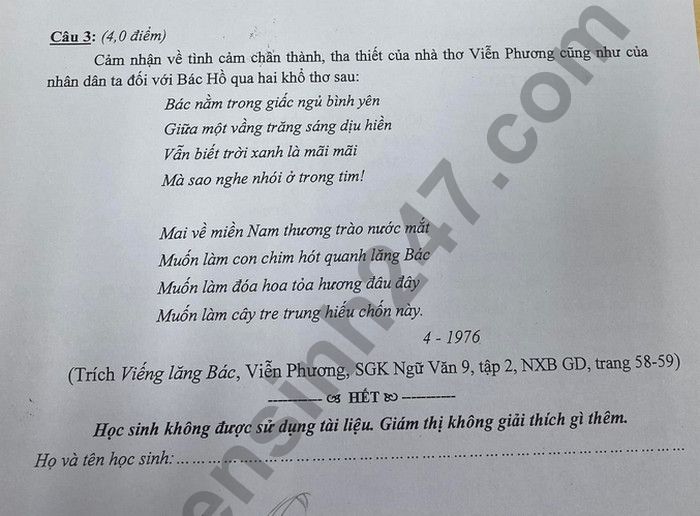 De thi hoc ki 2 lop 9 mon Van quan 10 nam 2022