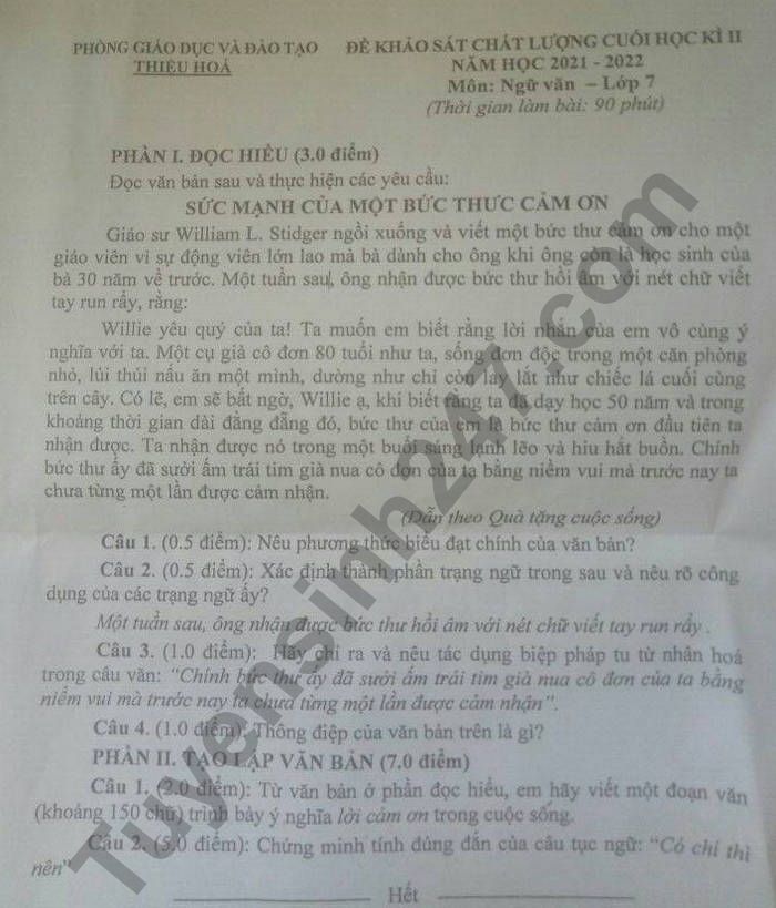 De thi hoc ki 2 lop 7 mon Van phong Thieu Hoa nam 2022