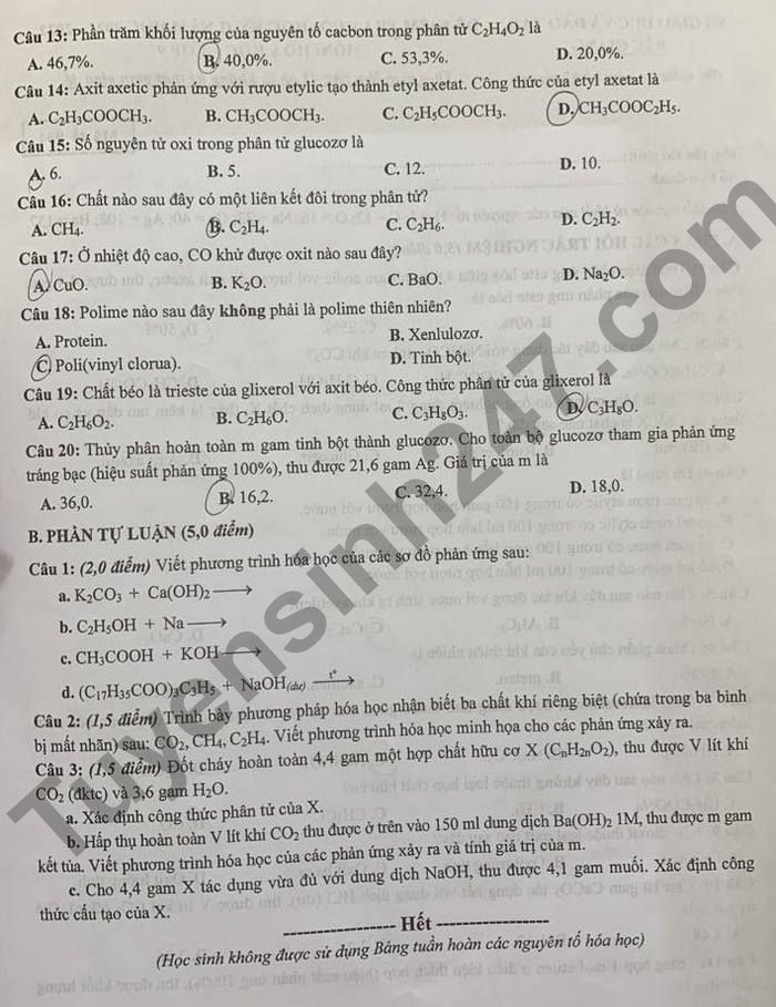De thi ki 2 mon Hoa tinh Bac Giang 2022 lop 9