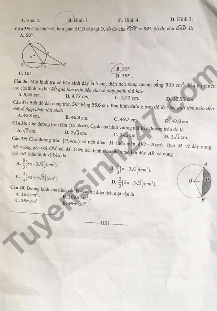 De thi ki 2 mon Toan THCS TT Yen Binh lop 9 2022