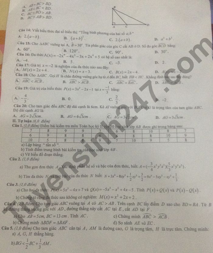 De thi ki 2 2022 mon Toan TP Yen Bai lop 7