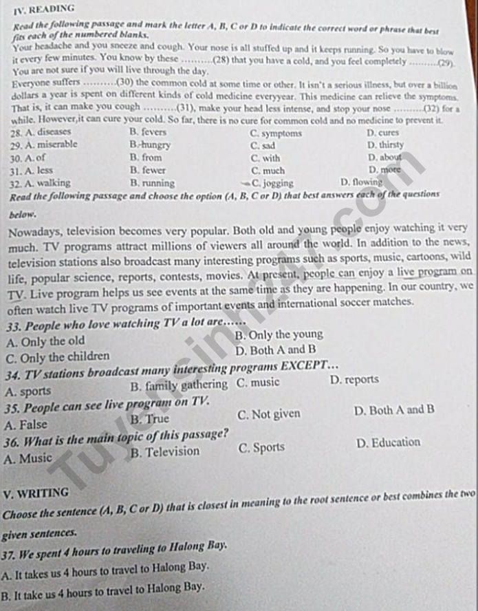 De thi ki 2 lop 7 mon Anh 2022 - THCS Phu Minh