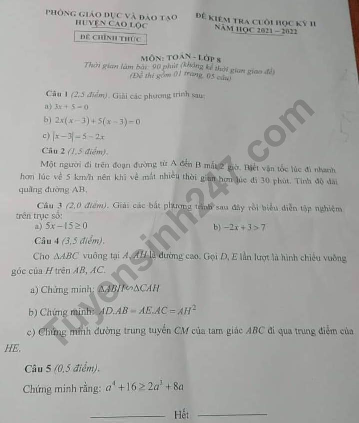 De thi ki II lop 8 mon Toan 2022 - Phong GD Cao Loc