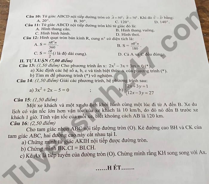 De thi ki 2 mon Toan THCS Tran Hao lop 9 2022