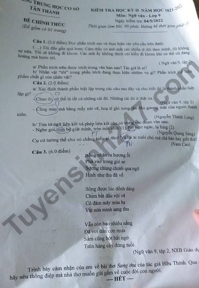 De thi ki 2 THCS Tan Thanh lop 9 mon Van 2022