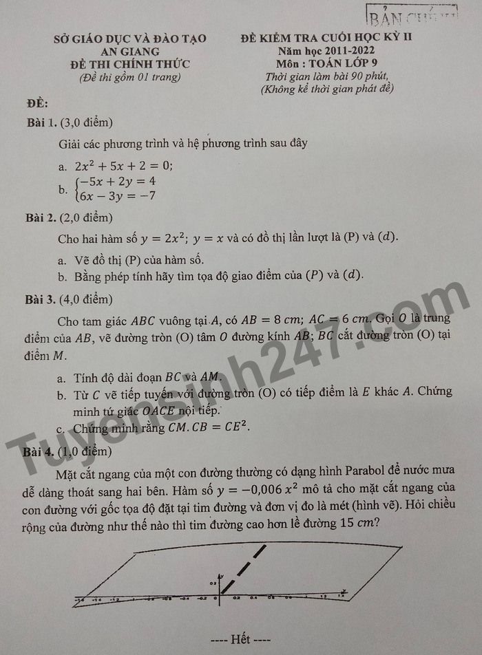 De thi ki 2 mon Toan nam 2021 - 2022 lop 9 So GD An Giang