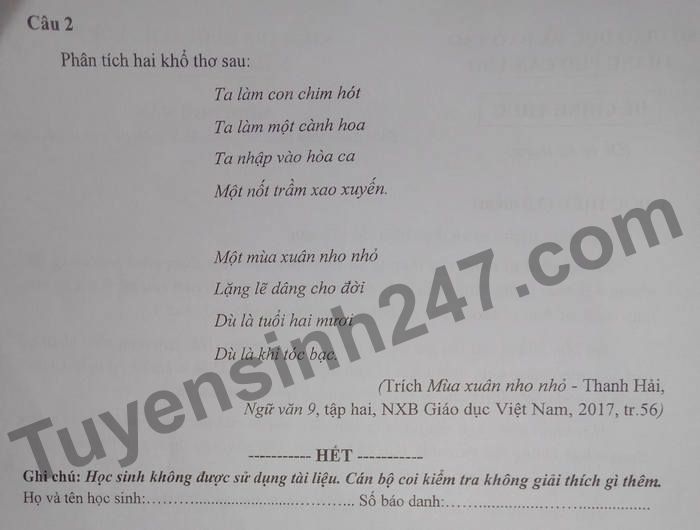 De thi ki 2 mon Van lop 9 So GD va DT Can Tho nam 2021 - 2022
