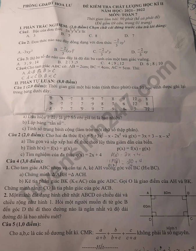De thi ki 2 mon Toan lop 7 - Phong GD Hoa Lu 2022