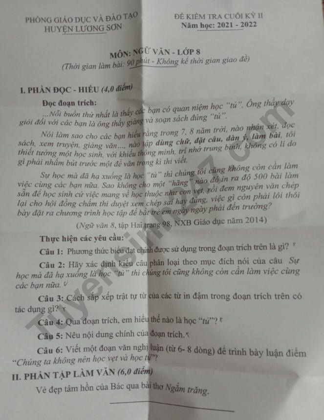 De kiem tra ki 2 mon Van lop 8 nam 2022 - Phong GD Luong Son