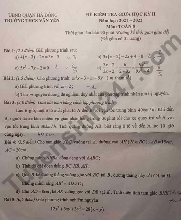 De thi ki 2 mon Toan THCS Van Yen lop 8 2022