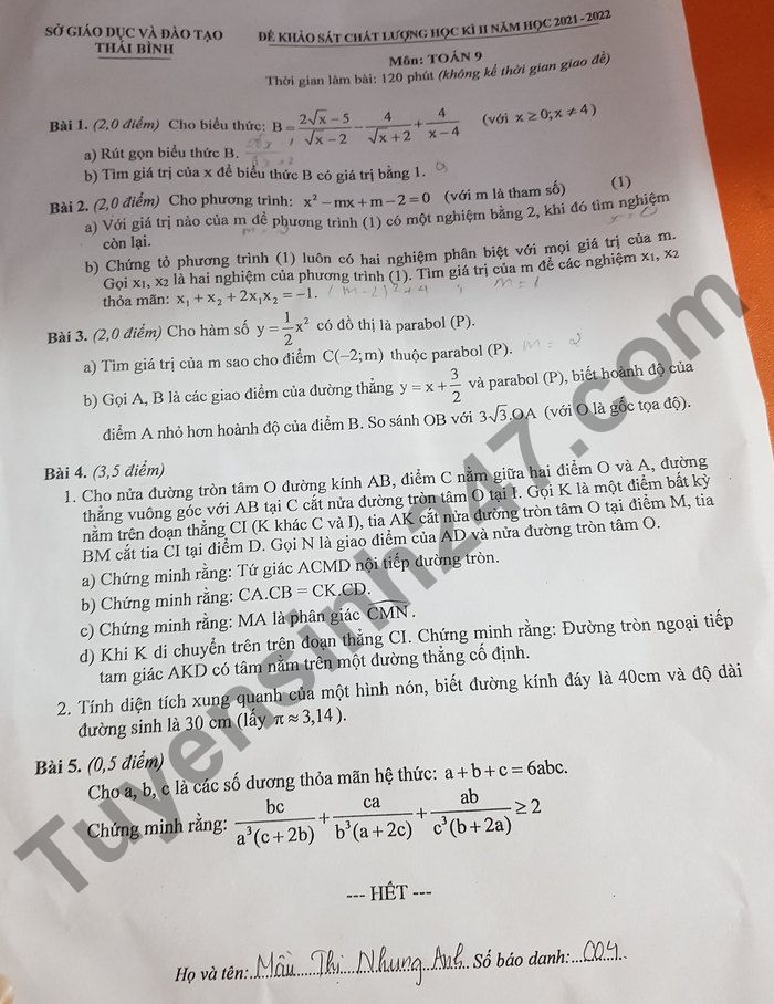 De thi ki 2 mon Toan 9 nam hoc 2021 - 2022 So GD va DT Thai Binh
