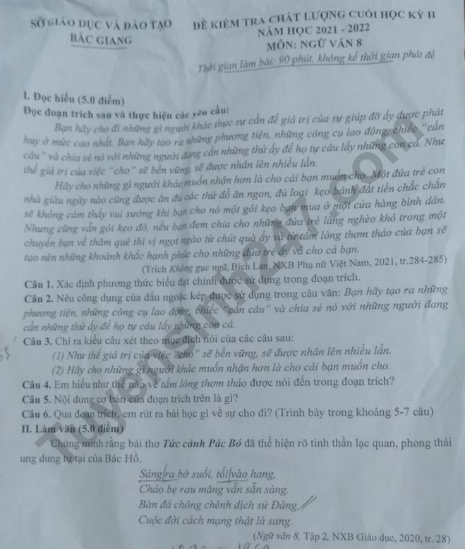 De thi ki 2 lop 8 mon Van 2022 - So GD Bac Giang