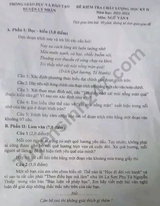De kiem tra ki 2 mon Van 2022 lop 8 - Phong GD Ly Nhan
