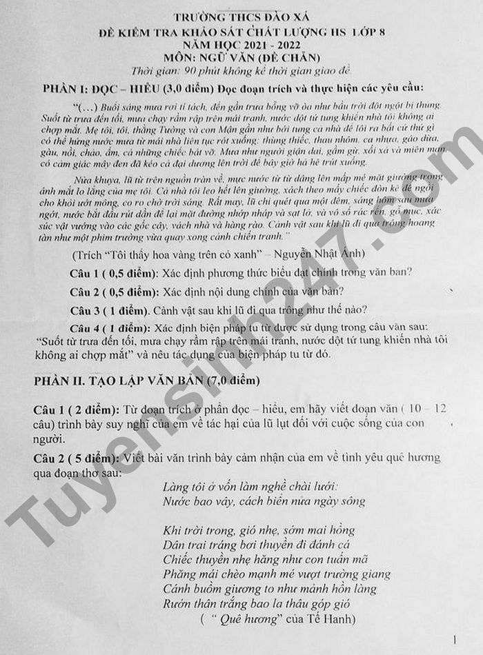 De thi ki 2 THCS Dao Xa 2022 mon Van lop 8
