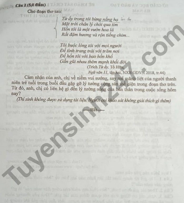 De thi ki 2 lop 11 mon Van tinh Ha Nam 2022