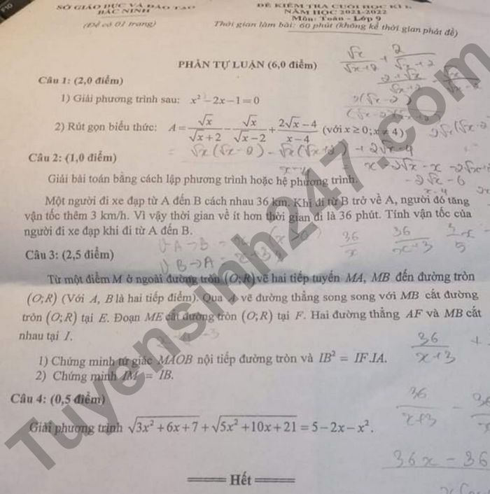 De thi ki 2 lop 9 mon Toan tinh Bac Ninh 2022