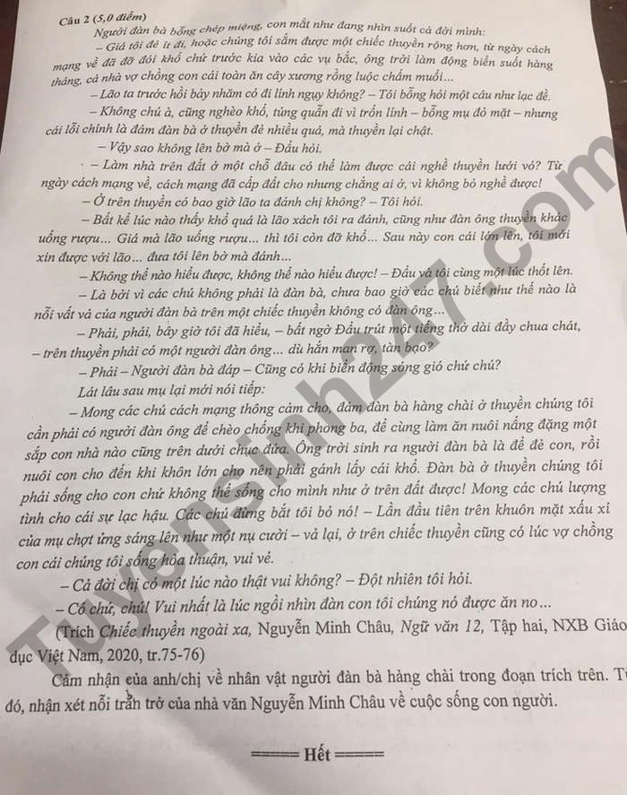 De thi ki 2 mon Van lop 12 tinh Bac Ninh 2022