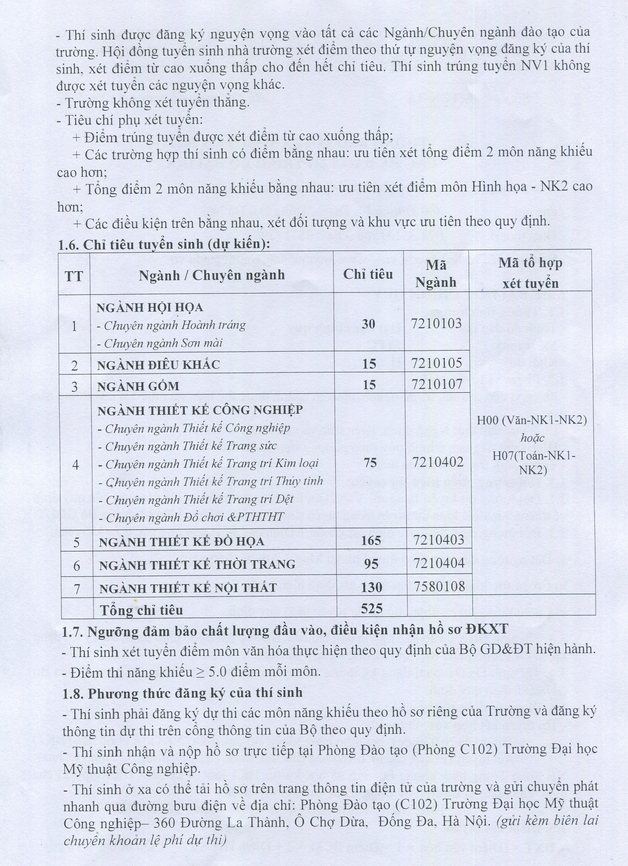 Thong tin tuyen sinh Dai hoc My thuat cong nghiep 2022
