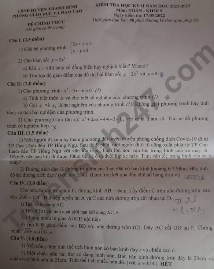 De thi ki 2 2022 lop 9 Huyen Thanh Binh mon Toan